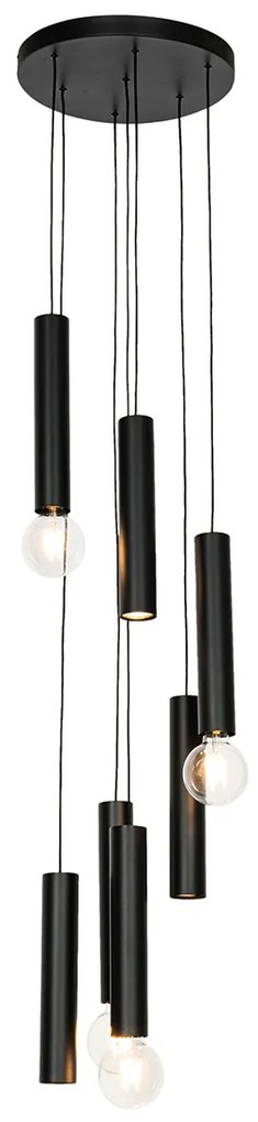 Design hanglamp zwart rond 7-lichts - Tuba