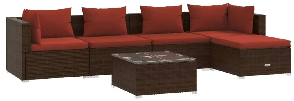 vidaXL 6-delige Loungeset met kussens poly rattan bruin