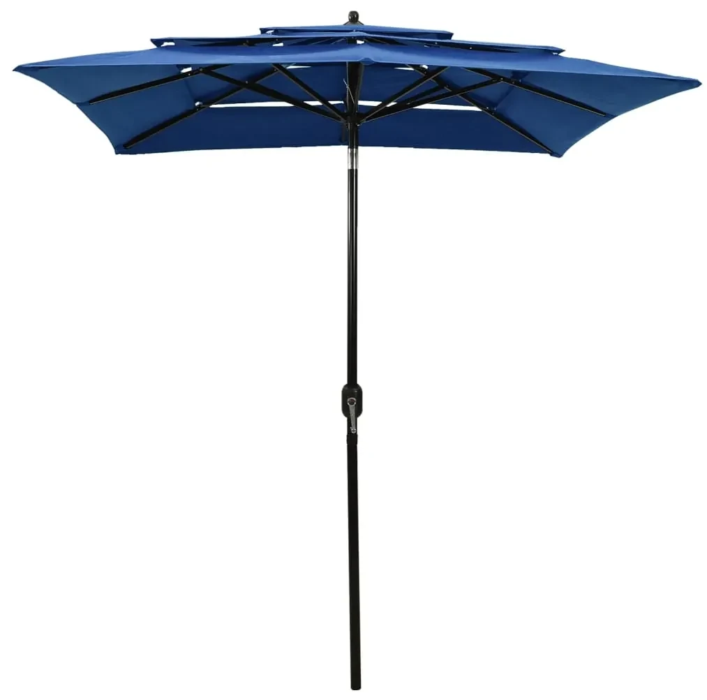 vidaXL Parasol 3-laags met aluminium paal 2x2 m azuurblauw