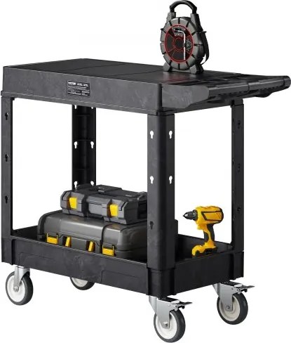 VEVOR Gereedschapswagen, draagvermogen 250 kg, werkplaatswagen, multifunctionele wagen van kunststof met twee schappen en 360° zwenkwielen (2 met remmen), geschikt voor magazijn, garage en schoonmaak, 1015x450x850 mm