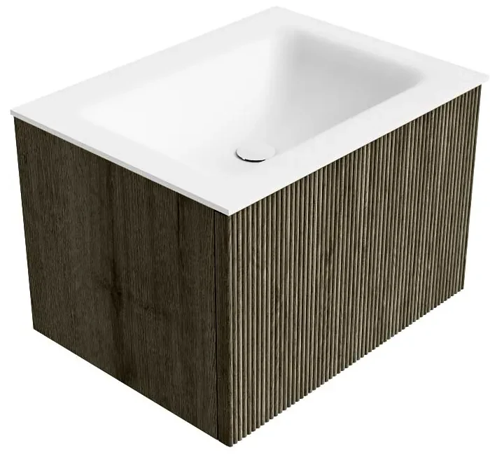 Mondiaz Kurve 60cm badmeubel shadow met 1 lade en wastafel cloud midden zonder kraangat