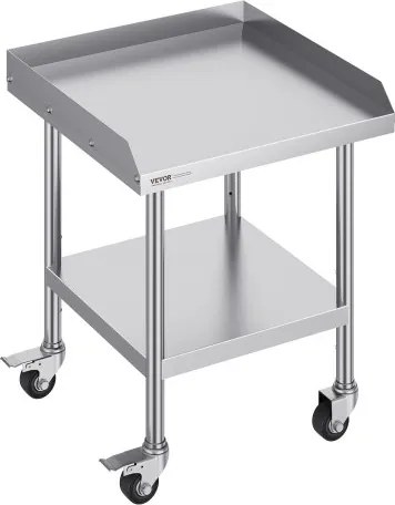 VEVOR RVS werktafel, commerciële voedselbereidingstafel met 4 wielen, driezijdige spatwand, 610 x 610 x 762 mm werktafel, restaurantwerktafel
