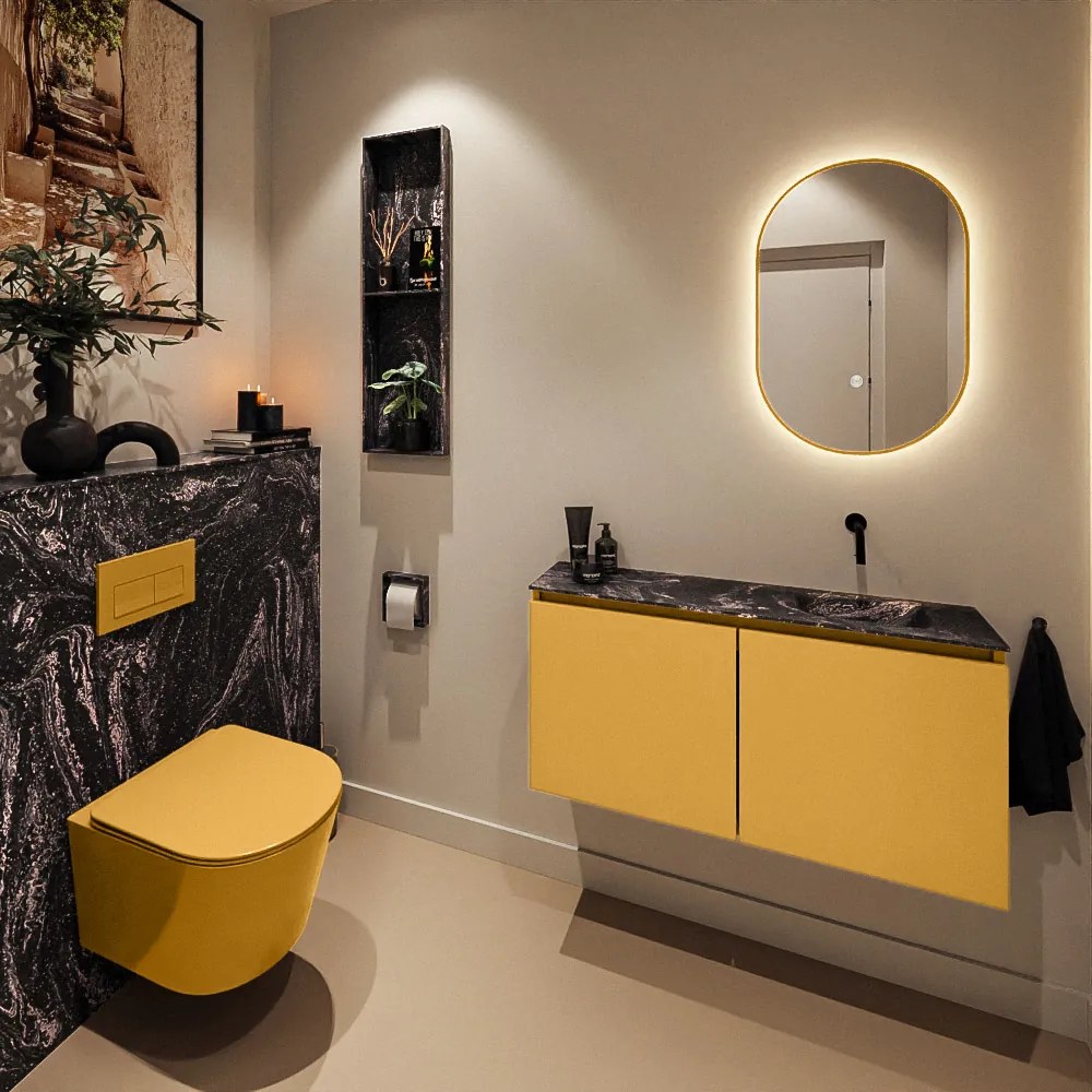 Mondiaz Ture DLux toiletmeubel 100cm ocher met wastafel lava rechts zonder kraangat