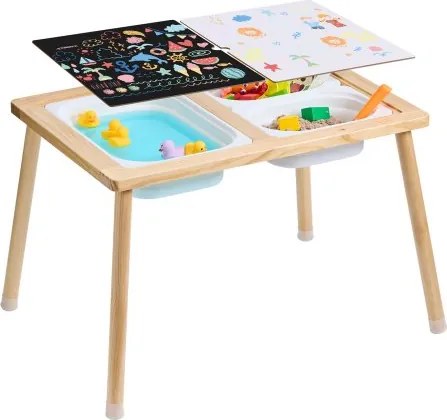 VEVOR Sensorische Tafel voor Peuters Activiteitentafel met 3 Opvouwbare Opbergbakken &amp; Dubbelzijdig Schoolbord, Zand- en Watertafel Sensorische Tafel voor Kinderen Gemaakt van Hout voor Tekenen Leren Eten