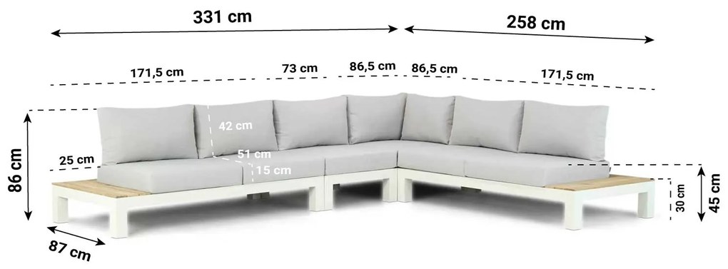 Platform Loungeset Aluminium/Teak Wit 6 personen Lifestyle Garden Furniture Ravalla