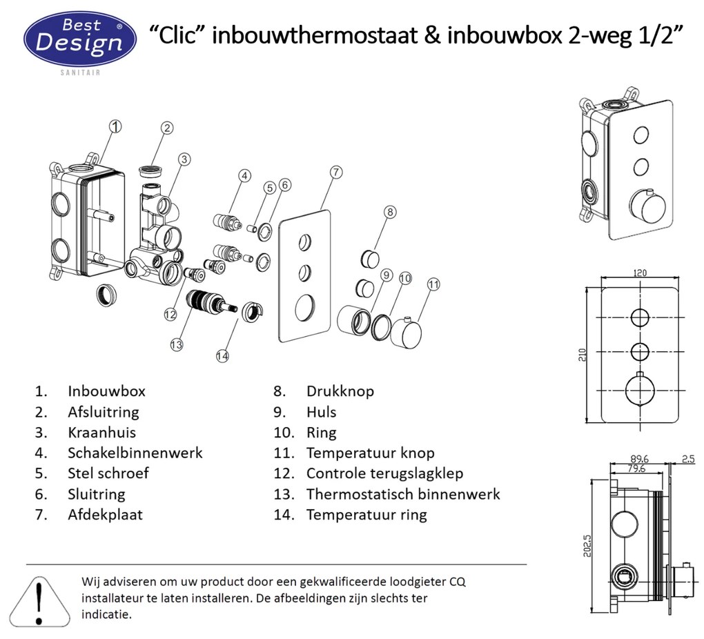 Best Design Clic Ore inbouw regendouche 30cm RVS geborsteld