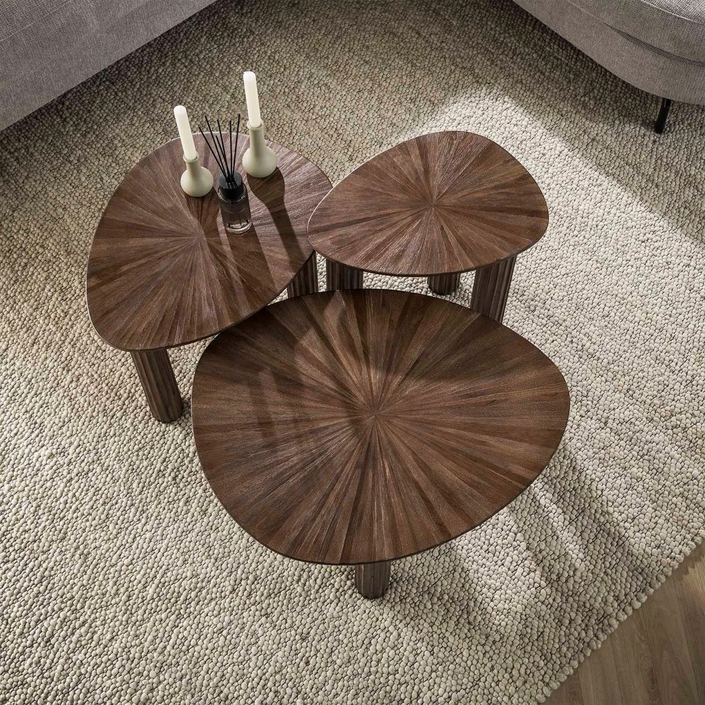 Salontafel Set Bruin Teakhout 3-delig - 76 X 61cm.
