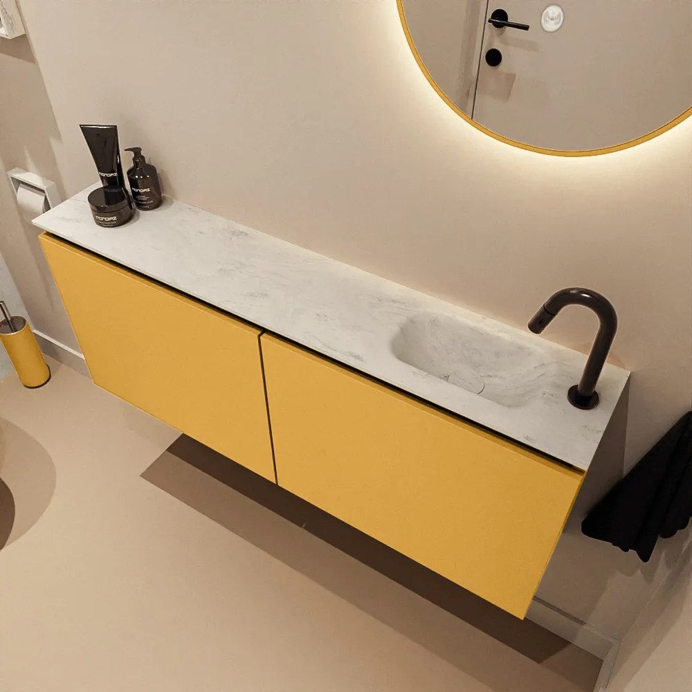 Mondiaz Ture DLux toiletmeubel 120cm ocher met wastafel opalo rechts met kraangat