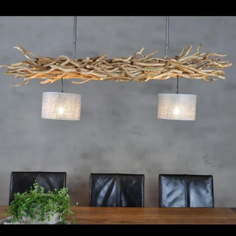 Hanglamp Brocante Kronkeltakken met Jute Zilveren Lampenkapjes (135 cm)