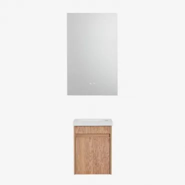Narek Zwevend Houten Badkamermeubelset Met Geïntegreerde Wastafel Zonder Kraan & Ash Brown & Rectangular Led And Antifog 55x90 Cm Riben & ↔ - Sklum