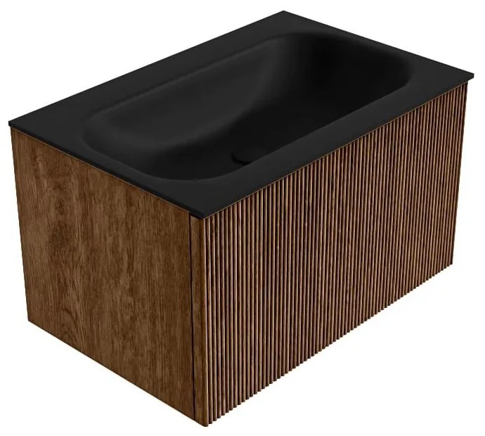 Mondiaz Kurve 70cm badmeubel walnut met 1 lade en wastafel big small midden zonder kraangat urban