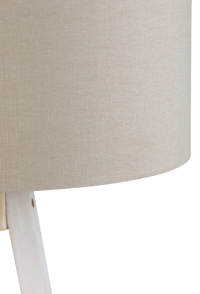 Vloerlamp tripod wit met stoffen kap lichtbruin 50cm - Tripod Classic Landelijk, Modern E27 rond Binnenverlichting Lamp