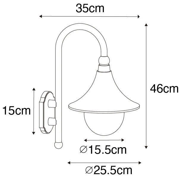 Klassieke buiten wandlamp antiek goud IP44 - Daphne Klassiek / Antiek E27 IP44 Buitenverlichting rond