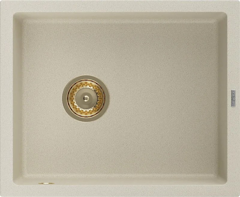Mexen Pedro granitische spoelbak 1-kompartment 560 x 460 mm, beige, gouden sifon - 6508561000-69-G