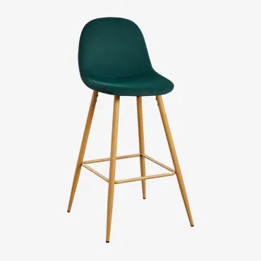 Set Van 2 Hoge Krukken Van Glamm-fluweel Natuurlijk Hout & Jungle Groen & ↑75 Cm - Sklum