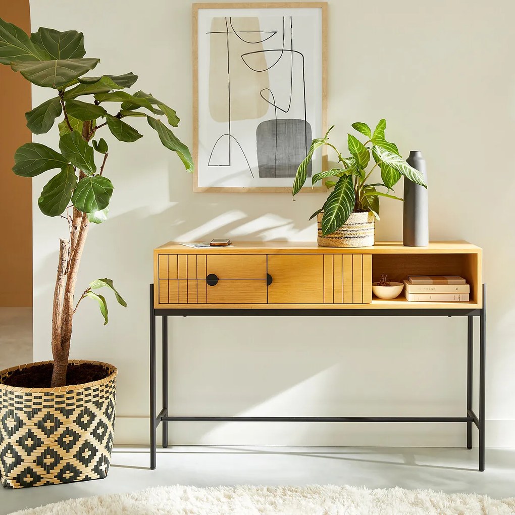 Eiken fineer wandtafel met opbergruimte Clara