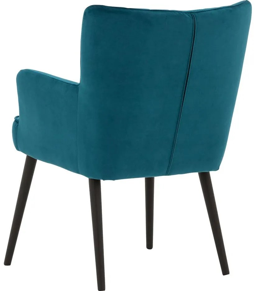 Goossens Eetkamerstoel Rob blauw velvet stof met armleuning, urban industrieel