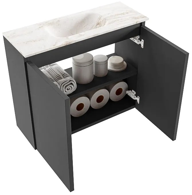 Mondiaz Ture DLux toiletmeubel 60cm dark grey met wastafel frappe midden zonder kraangat