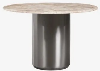 Ronde Eettafel Ø120 Cm Luceida Beige Marmer Panther & Geborsteld Roestvrij Staal - Sklum