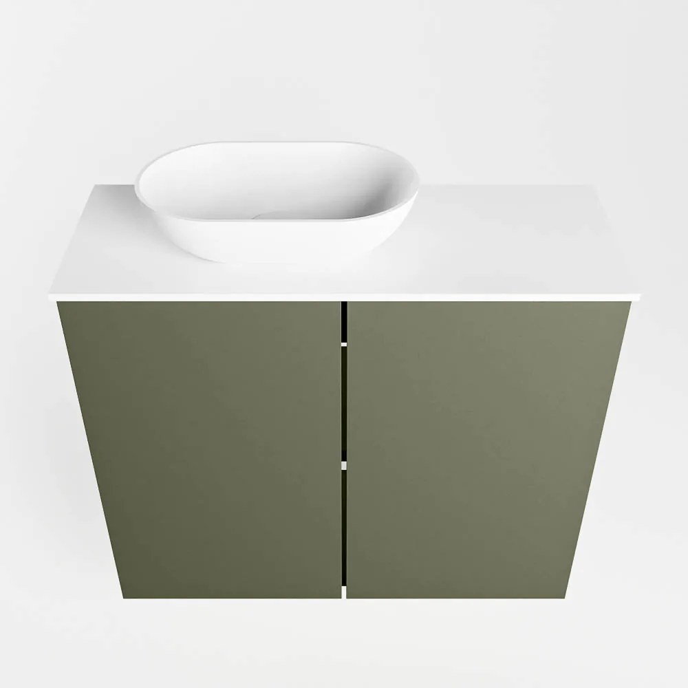 Mondiaz Fowy toiletmeubel 60cm army met witte waskom links zonder kraangat