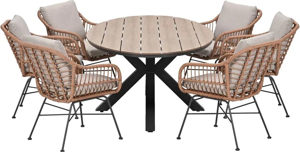 Garden Impressions Lucas tuinset bruin 7-delig - Tulli tuintafel ovaal 220x115 cm