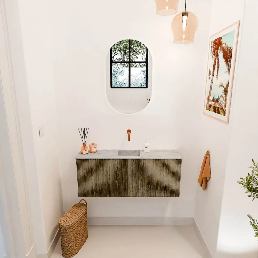 Mondiaz Joya DLux 100cm toiletmeubel dusk met wastafel faye midden zonder kraangat glace