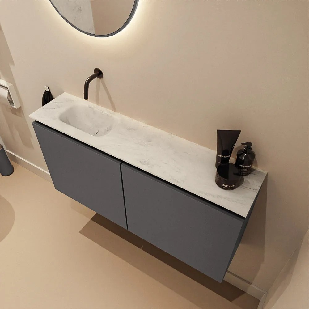 Mondiaz Ture DLux toiletmeubel 100cm dark grey met wastafel opalo links zonder kraangat