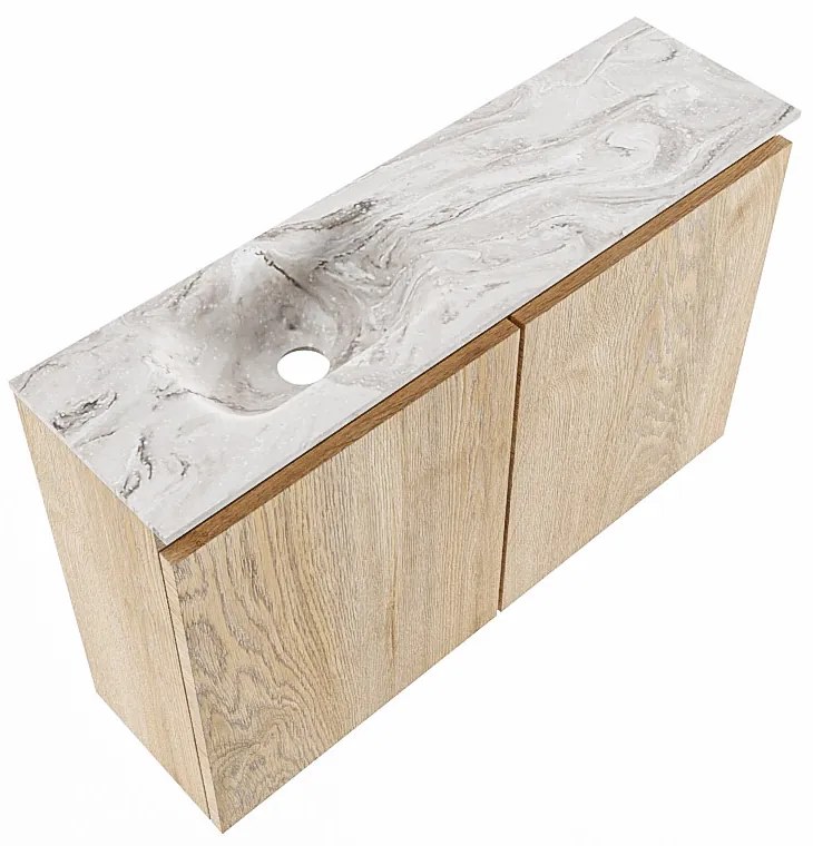 Mondiaz Ture DLux toiletmeubel 80cm washed oak met wastafel glace links zonder kraangat