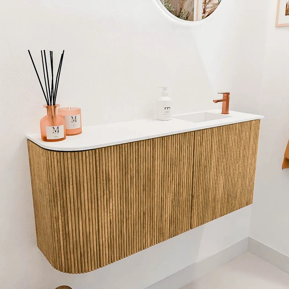 Mondiaz Joya 90cm toiletmeubel ronding links oak met wastafel faye rechts 1 kraangat talc