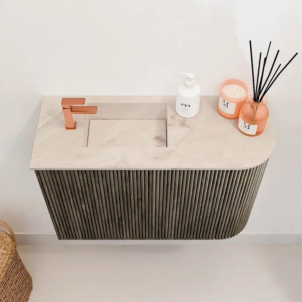 Mondiaz Joya DLux 60cm toiletmeubel ronding rechts shadow met wastafel faye links 1 kraangat frappe