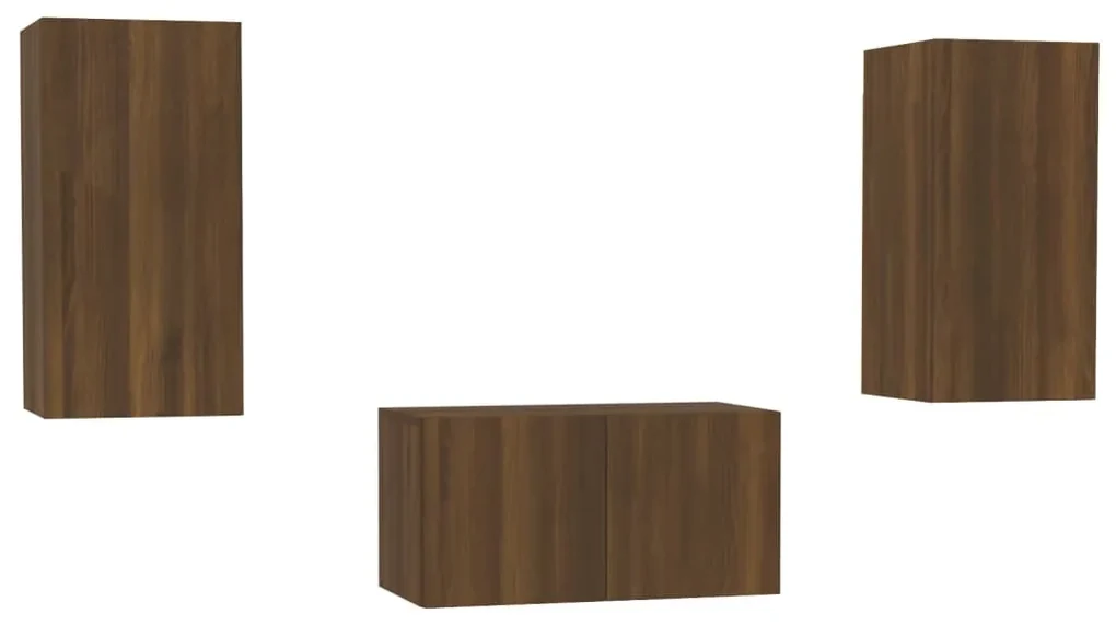 vidaXL 3-delige Tv-meubelset bewerkt hout bruineikenkleurig