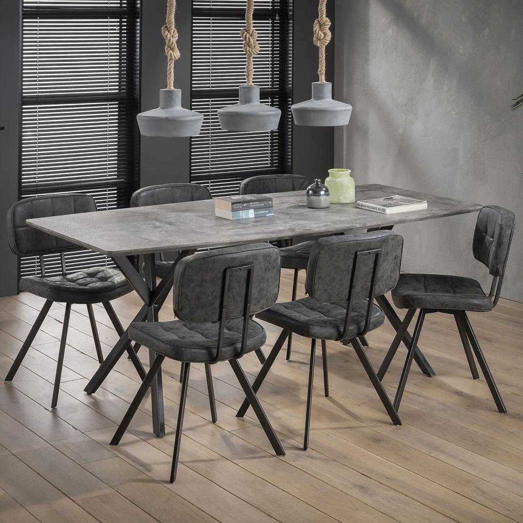 Eettafel Lakia 190 x 90cm, 3D-betonlook, kleur grijs