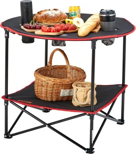 VEVOR Opvouwbare Campingtafel 720x720x610 mm, Opvouwbare Tuintafel 2-laags Balkontafel Multifunctionele tafel met 4 bekerhouders 25 kg laadvermogen Campingtafel Opvouwbare tafel Draagbaar Oxford-stof
