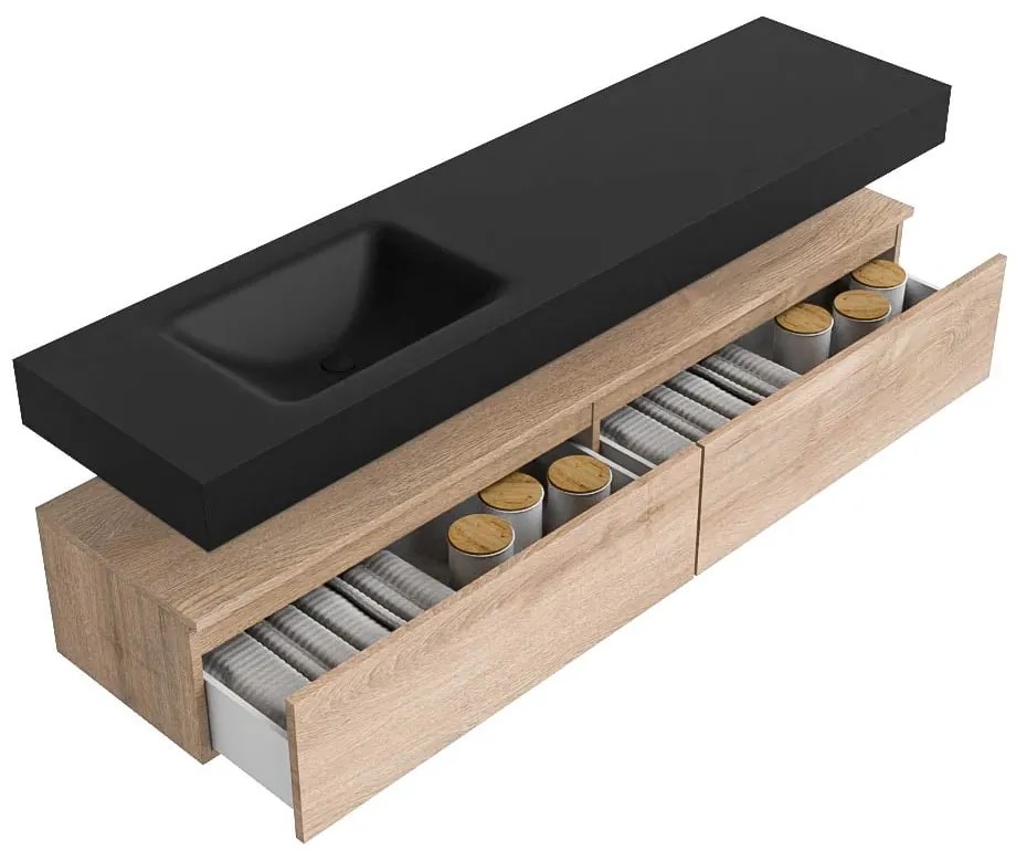 Zaro Alan badmeubel 180cm washed oak 2 lades met vrijhangende wastafel cloud links 1 kraangat urban