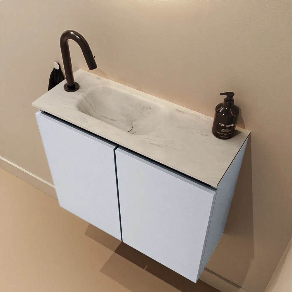 Mondiaz Ture DLux toiletmeubel 60cm clay met wastafel opalo links met kraangat