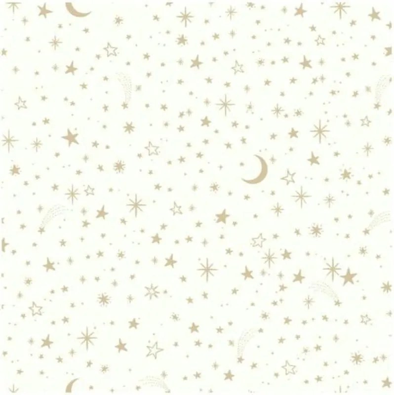 Zelfklevend behang Twinkle stars 52 x 500 cm wit/goud