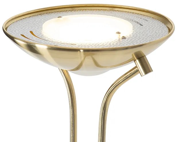 Moderne vloerlamp messing met leeslamp incl. LED dim to warm - Diva