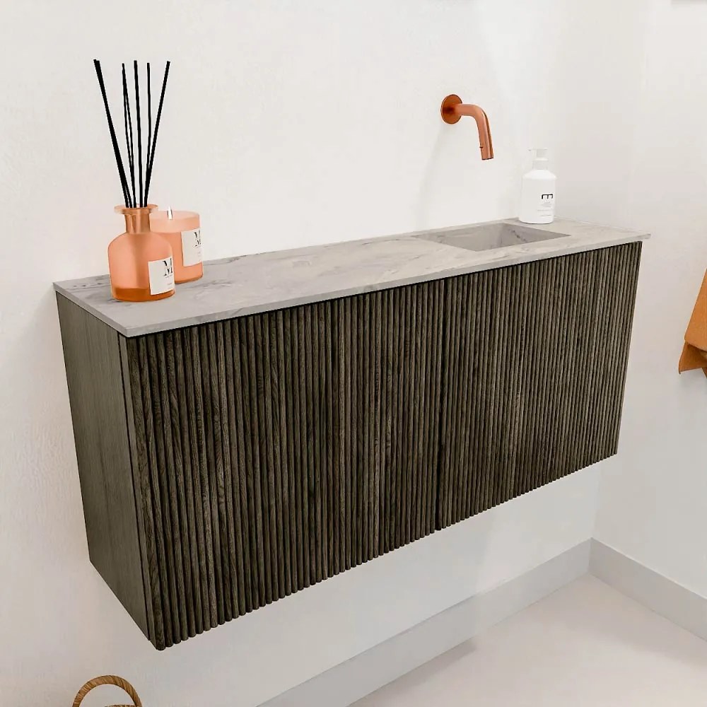 Mondiaz Joya DLux 90cm toiletmeubel shadow met wastafel faye rechts zonder kraangat glace