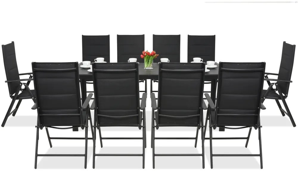 Aluminium tuinmeubelen polywood met grote tafel Verona voor 10 personen Garden Point zwart