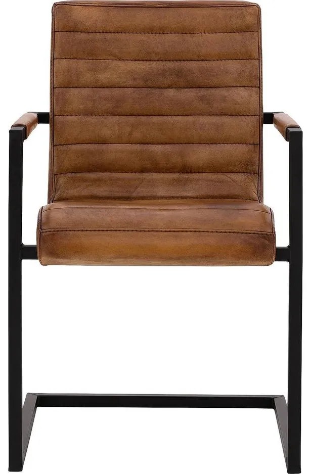 Goossens Eetkamerstoel Mida cognac leer met arm, urban industrieel