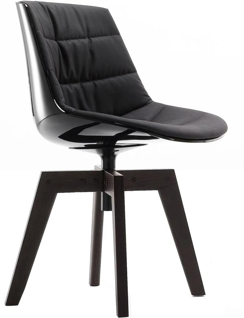MDF Italia Flow Chair gestoffeerde stoel met bruin eiken onderstel zwarte kuip grijze finish Londra zwart