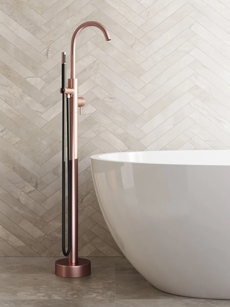 Saniclear Copper Stripes Pro vrijstaande badkraan geborsteld koper