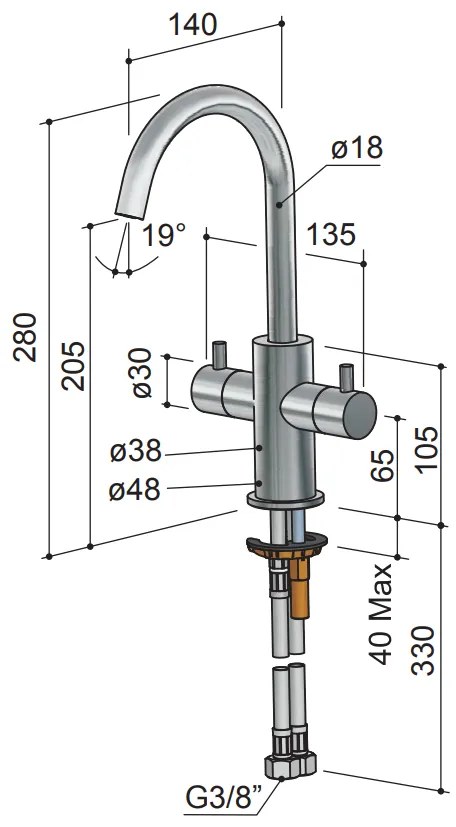 Hotbath Laddy Wastafelkraan Geborsteld Nikkel L044