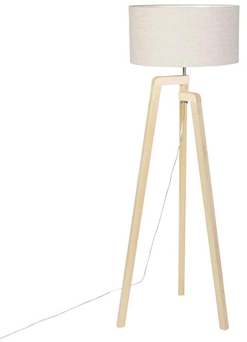 Vloerlamp tripod hout met peper kap 50 cm - Puros Modern E27 rond Binnenverlichting Lamp