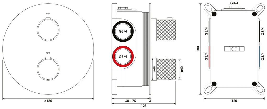 Brauer Gunmetal Carving thermostatische inbouw regendouche met 3 standen handdouche, rechte muurarm en hoofddouche 30cm set 80 gunmetal geborsteld PVD