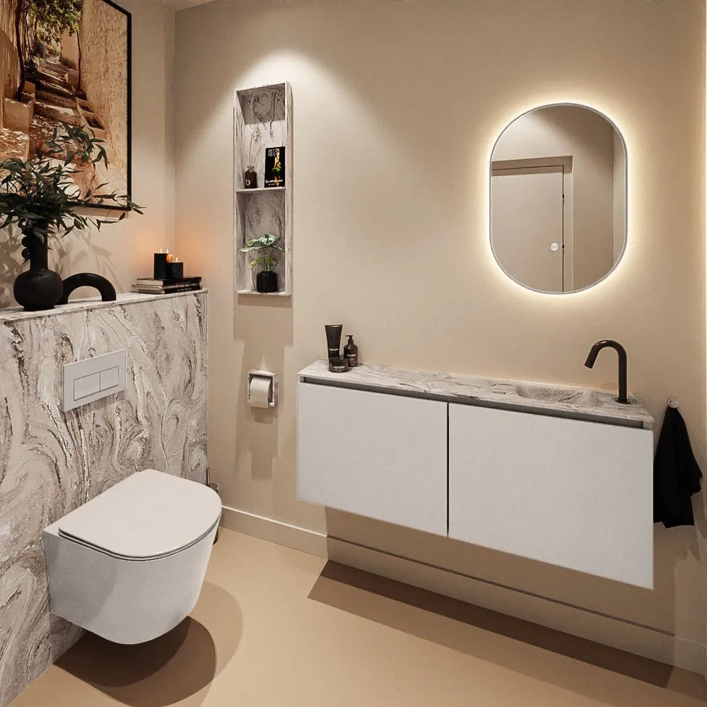 Mondiaz Ture DLux toiletmeubel 120cm linen met wastafel glace rechts met kraangat