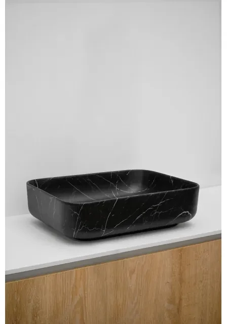 Riho Marmic Rectangle Waskom 50x39x13cm Keramiek Rechthoek marmer mat zwart W031006M01