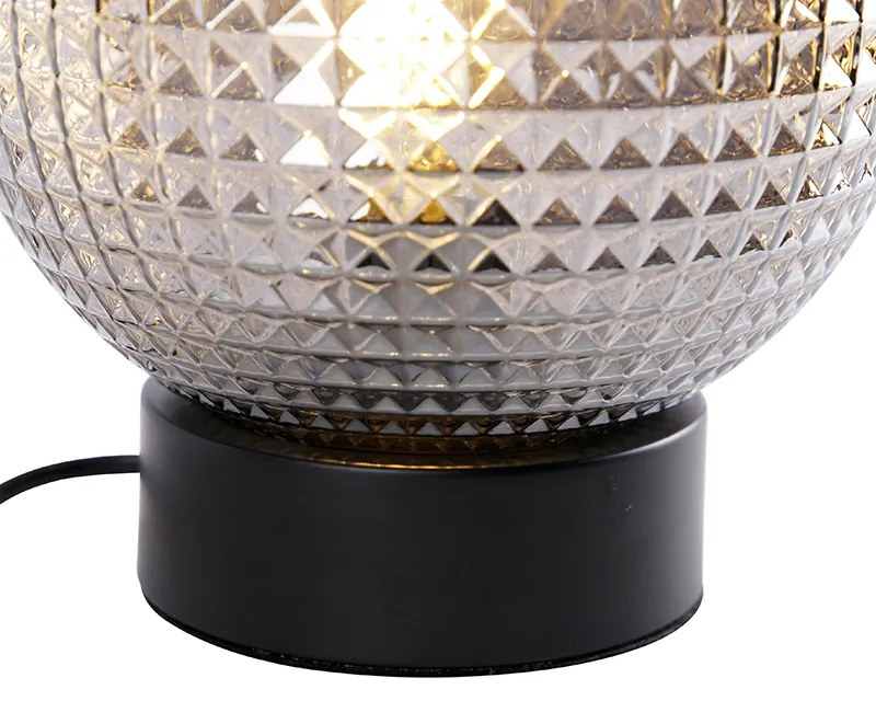 Art Deco tafellamp zwart met smoke glas - Sphere Art Deco E27 rond Binnenverlichting Lamp