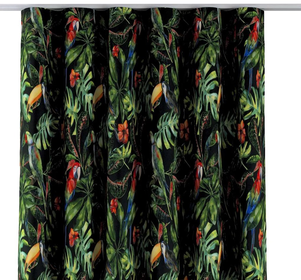 Dekoria Kant en Klaar Golfgordijn, collectie Velvet, groen-rood op een zwarte achtergrond