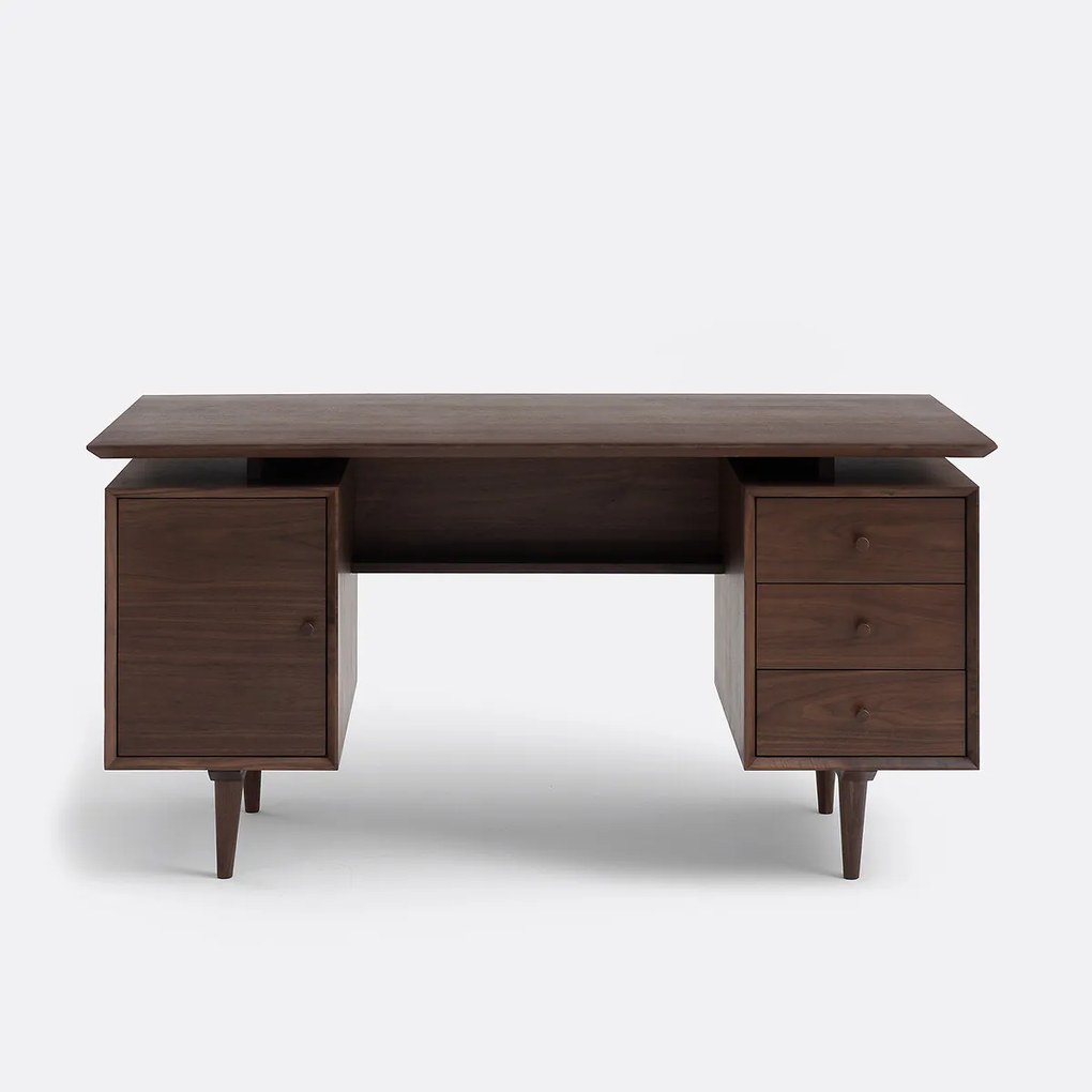 Vintage bureau met dubbele lade, walnootfineer, Quilda